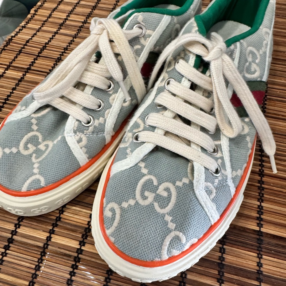 Gucci Patterned Sneakers with Red and Green Accents